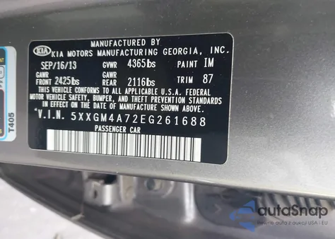 2014 Kia Optima Lx z USA, uszkodzony, nr VIN 5XXGM4A72EG261688